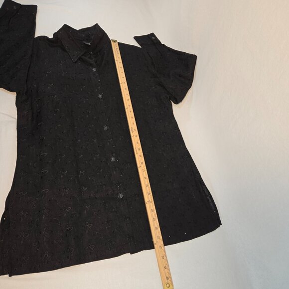 Vintage 20 SOUTH Old Money Boho BLACK Linen Eyelet Tunic Mini Dress Size 1X. - Picture 12 of 16